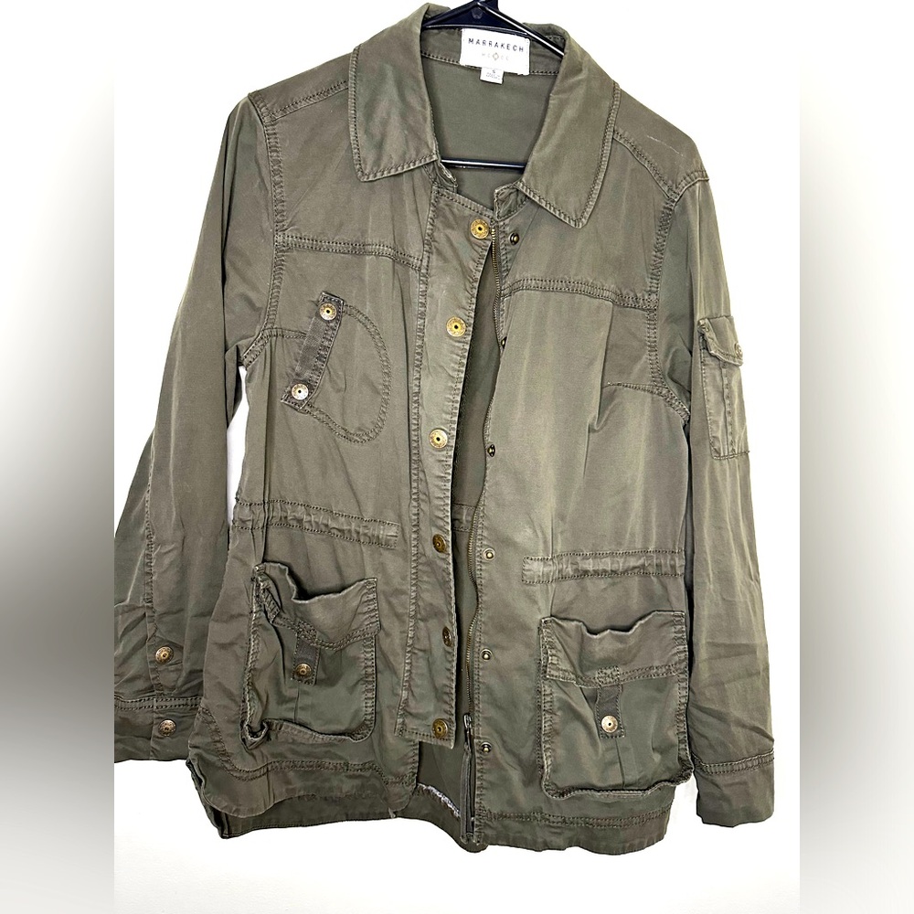Marrakech Anthropologie Utility Jacket Women’s Size Small Green Snap Pockets